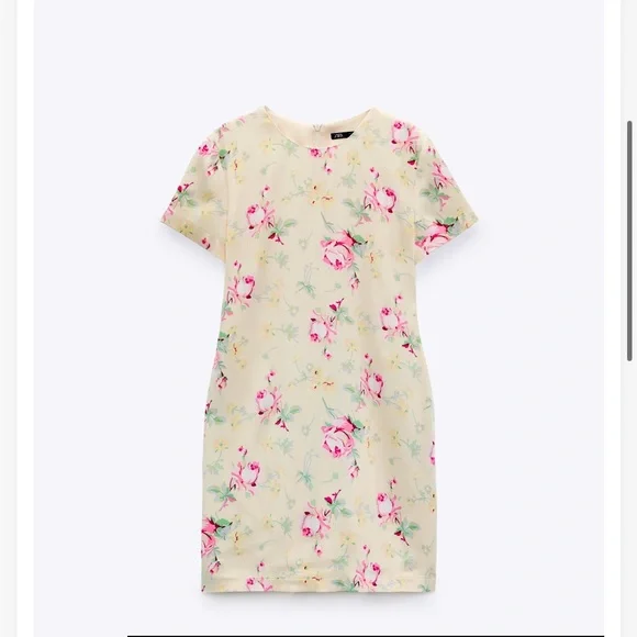 satin floral print dress zara ZARA NEW SATIN RUCHED MIDI DRESS FLORAL PRINT GREEN S SMALL 2587/055